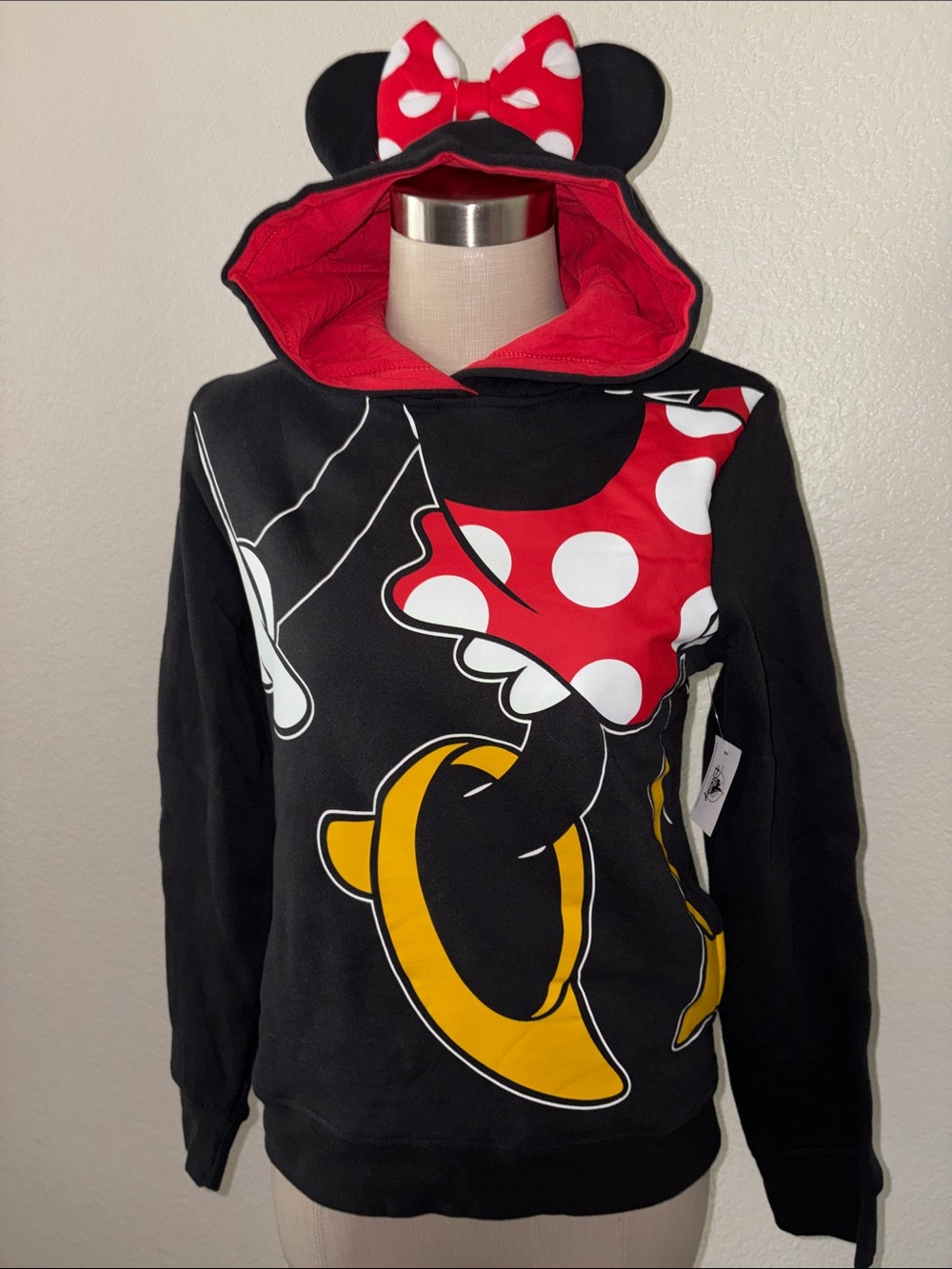 Girls' Black Minnie Mouse Hoodie with Red Polka Dot Bow